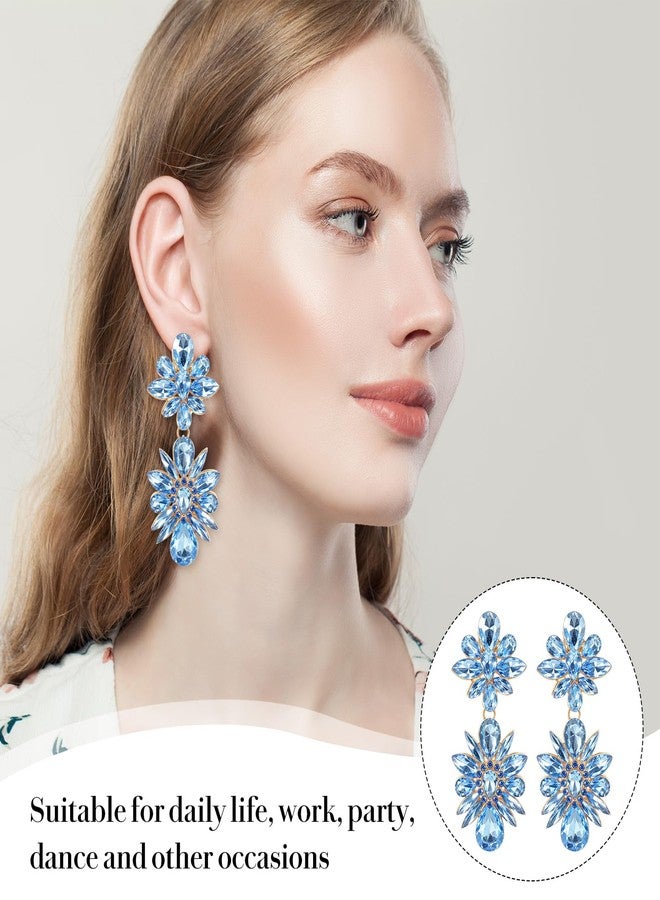 Shimmeroo Light Blue Earrings for Women,Dangle Earrings Rhinestone Flower Crystal Drop Earring Dangling Earring for Wedding Brides Jewelry Gifts - Image 3
